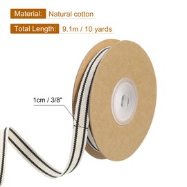 sourcing map Natural Cotton Stripes Ribbon, 1cm x 9.1m, Classic Striped, Perfect for DIY Crafts, Home Decor, Gifts, Occasions