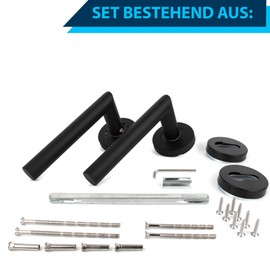 APECS Door Handles Round Rosette for Front Door and Room Doors Handle Set Stainless Steel 201 Black Matt Door Handles for Interior Doors Door Fitting Rosette Set L-Model H-0204-BLM PZ