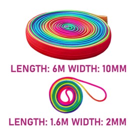 Pack of 2 Sporty Elastic Rubber Rope with 1 Piece Rainbow Tuck Rope, Rainbow Ribbon, Children's Jump Rope (Rainbow Colour