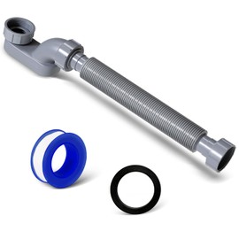 VIVIDA Bathtub Shower Drain Pipe, 1-1/2 Inch Low Profile P Trap Bathtub Fittings, Flexible Flat P Trap Freestanding Tub Drain for Bath and RV Bathtubs, Sealing Tape Included, Gray, 1 PACK