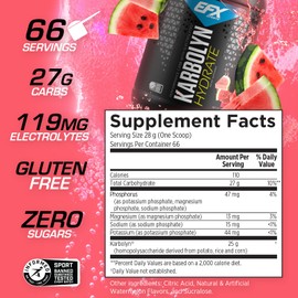 EFX Sports Karbolyn Hydrate | Carbohydrate Powder + Electrolytes | Sugar Free Sports Drink Mix | Fuel & Hydration | Stimulant Free | 66 Servings (Watermelon Wave)