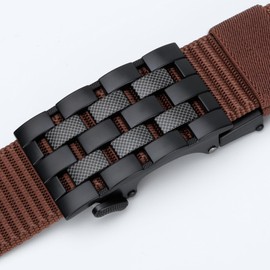 Milorde Men's Ratchet Nylon Web, 35MM, Tactical Work Belt with Automatic Buckle Quick Release, Full Adjustable (Grids-Brown,130cm)