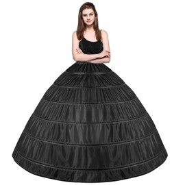 Jaaytct Women’s 6 Hoop Skirt A-Line Floor Length Petticoat Slips Underskirt Crinoline for Wedding Dress Ball Gown Petticoat (Black)