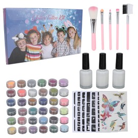 30 Colors Temporary Tattoo Glitter Powder Kit 6 Colors Luminous Powder Set Brush Stencil for Children Adult