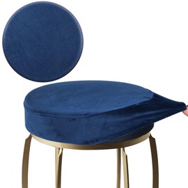 SINOSSO Velvet Bar Stool Cover, Soft & Elastic Round Slipcover for Small Upholstered Furniture（Dia.15-17", Navy）