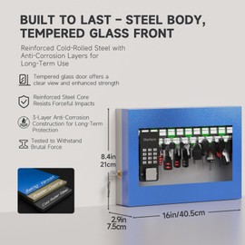 WeHere 24 Key Lock Box Wall Mount, Securty Key Cabinet with Key Tags, Key Organizer Box for Business, Home, Office, Hote, Garage, APP Bluetooth/OTP/Fixed Code/Key/Wi-Fi Unlock, Tempered Glass Door