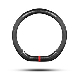Ergocar Funda Volante De Coche Antideslizante Volante De Coche Protector Forma De D Fibra de Carbono & Cuero PU para Diámetro 38cm (15 ") (Negro-Raya-B)
