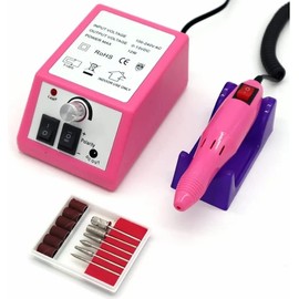 Drill para Uñas, 6 en 1 Torno Eléctrico para Uñas Profesional de 20000 rpm Pulidora para Uñas con 6 Cabezales de Pulido y 6 Bandas de Lijado, Taladro de Uñas con Velocidad Ajustable para Casa y Salón