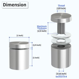 LuckIn 50-Pack Standoff Screws (1 in. Dia x 1 in. L), Stainless Steel Standoff Mounting Hardware for Acrylic Signs, Silver