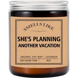 ThanhThien Smells Like She's Planning Another Vacation - Traveler Gift - Vacation Gift - Gift for Traveler - Family Trip Gift - Gift for Boss - Trip Coworker - Funny Gift Idea Candle, 8oz, Lavender