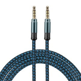 MECCANIXITY Aux Cable 3.5mm Male to Male Nylon Braided 10Ft 4 Pole Hi-Fi Stereo Sound Auxiliary Cord Blue for Earphones, Smart Phones, Home/Car Stereos, Speakers, Computers