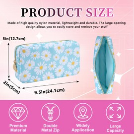 Iqimott - Mini bolsa de maquillaje floral de nailon, bonita bolsa de cosméticos pequeña, impermeable, con cierre, bolsa de viaje, Blue-Daisy, Pequeño, Moda