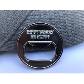 Bottle Opener - Don't Worry be Hoppy Golf Ball Marker - Premium Exceptional Detailing Fits on Hat Clip Divot-1 3/4" Wide Perfect Golf Accessory - Durable Gift for Men & Women Golfers - Stainless Steel