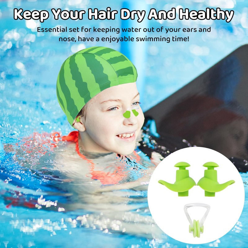 Funny Watermelon Kids Swim Cap with Ear Plugs & Nose