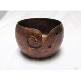 Premium Solid Dark Hard Wood Crafted Wooden Portable Antique Copper Yarn Bowl | Knitting | Crochet Holder | Hind Handicrafts (6 x 6 x 4 inch)