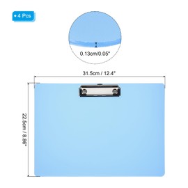 PATIKIL 8.86 x 12.4 Inch Clipboard Landscape, 4 Pack A4 PP Plastic Office Clipboards Low Profile Clip for Office Drawing Sketching, Blue