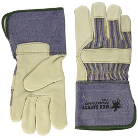 MCR Safety 1936M Mustang Full Grain Cow Leather Premium Grade Palm Gloves with 4-1/2-Inch Rubberized Gauntlet Cuffs, Cream, Medium, 1-Pair