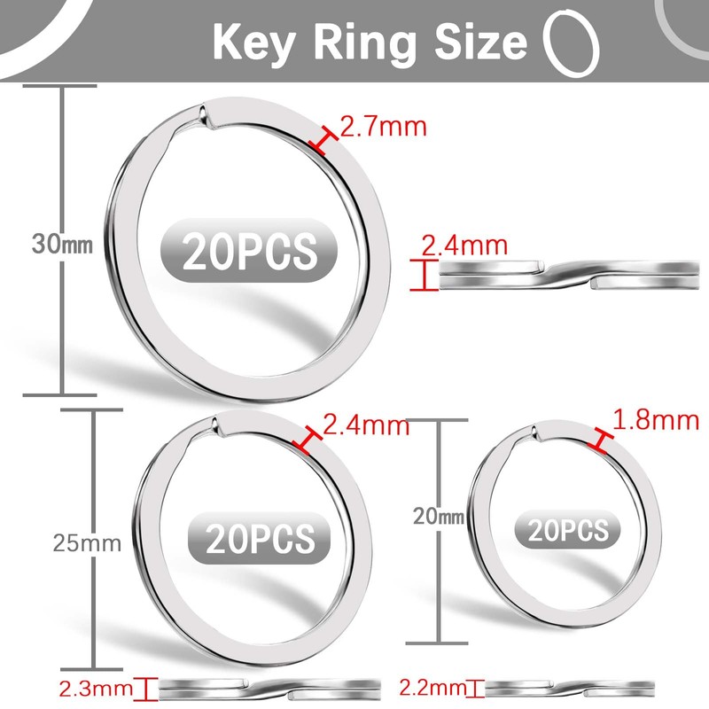 Czkonore 60 pieces key rings, 3 sizes (30 mm, 25