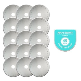 AMASEWART 45mm Rotary Cutter Blades Fits Fiskars Olfa, Replacement Rotary Blade for Fabric, Quilting, Sewing and Arts & Crafts, Pack of 15