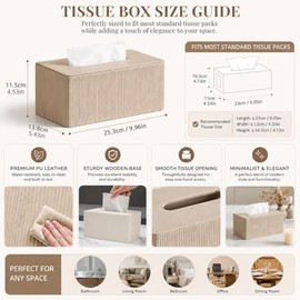 Cosmetic Tissue Box, Tissue Box Made of PU Leather with Magnetic Closure, Rectangular Tissue Box with Striped Design, Tissue Box, Beige Tissue Dispenser for Living Room, Office, Kitchen (25.3