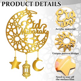 Ramadan Decoration for Home Acrylic Ramadan Door Wreath Ramadan Mubarak Islamic Wall Decor Hollow Moon and Star Front Door Wall Signs, Muslim Sign Eid Mubarak Kareem Ornaments Hanging for Home Party