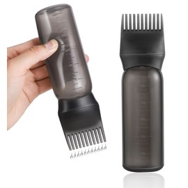 2-Pack Root Comb Applicator Bottle - 6oz Hair Dye Oil Applicator Brush with Graduated Scale - Black Hair Coloring Tool