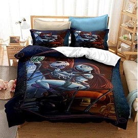 Ankeyoo Bedding Set 3Pieces, Nightmare Christmas Duvet Cover Set Jack and Sally Throne Cartoon Bedding with 1 Duvet Cover, 2 Pillow Shams, No Comforter (Queen (U.S. Standard))