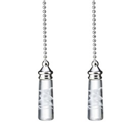 Celling Fan Pull Chain,12 Inch Clear Glass Light Pendant Brushed Nickel Beaded Pull Chain for Ceiling Fans and Lights (Crystal Glass Cylindrical)