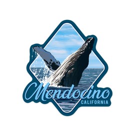 Die Cut Sticker Mendocino, California, Humpback Whale, Contour Vinyl Sticker 1 to 3 inches (Waterproof Decal for Cars, Water Bottles, Laptops, Coolers), Small