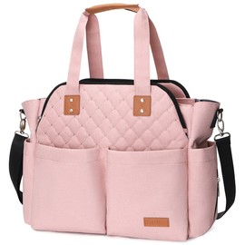 Lekebaby Diaper Bag Tote, Large Diaper Bags Waterproof,Large Mommy Bag for Hospital, Baby Bags for Mom Travel Diaper Tote Messenger Purse, Pink