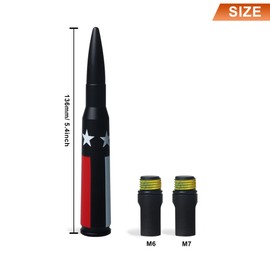 FUTAIHE 50Cal Car Truck Bullet Antenna Mast with American Flag for All Chevy & GMC Truck Model Years, AM/FM Radio Antenna Replacement (M6&M7 Thread) (Black&Red)