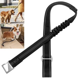 Dog Seat Belt for Car-2 in1 Dog Leash, Adjustable Wrist Strap for Retractable Dog Leash, Black