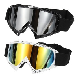PATIKIL Motorradbrille, 2 Stück Motorradbrillen ATV-Brillen Skibrillen Rennhelmbrillen Winddicht für Bergsteigen Fallschirmspringen Skifahren, Schwarz/Weiß mit Silber/Gold Linsen