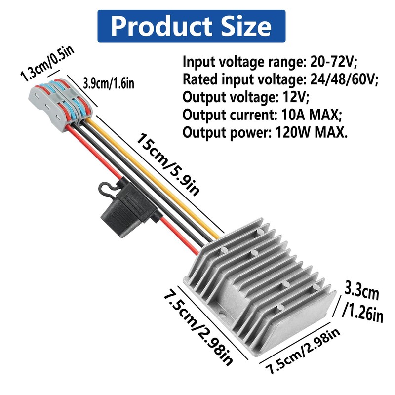 DC 20-72V Step Down to 12V 10A 120W DC Converter