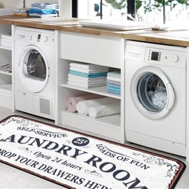 GISPOG Laundry Room Rug Runner Machine Washable Area Rugs Laundry Decor for Kitchen, Bath, Washroom (White-2 40x20in)