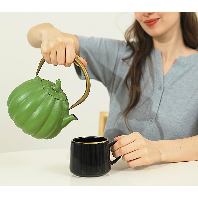 VICSKY Pumpkin Cast Iron Teapot (40 oz/1200 ml), Cute Natural