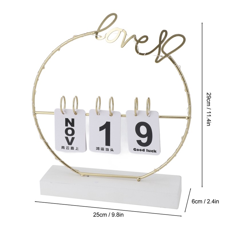 Metal Desk Calendar Modern Creative Tabletop Flip Calendar with LED