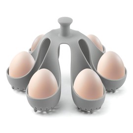 Silicone Egg Boiler Rack, Freestanding Holder with Anti-Scald Handle & Drainage Holes, Holds 6 Eggs for Soft & Hard Boiled Cooking, Easy Storage & Serving, Ideal for Families, Dorms & Small Kitchens