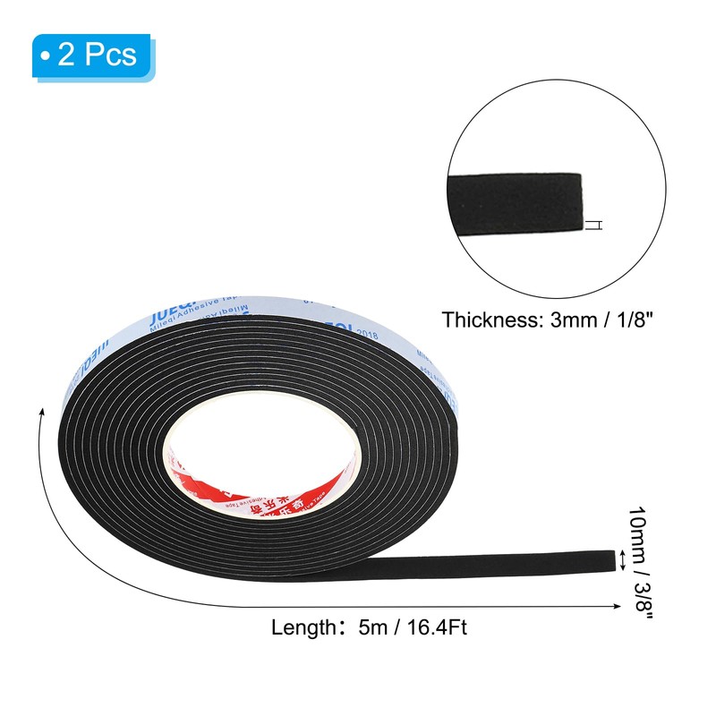 PATIKIL 3/8"W x 1/8"T x 16.4Ft EVA Black Single Sided