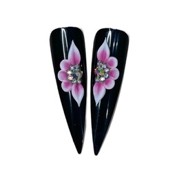 Set 8Pcs 3D Flowers Nails Charms With Rhinestone Gems Handmade by Acrylic Powder Design For Long Nail L,XL,XXL Flower Nail Art Floral Salon Decor Women Girls (White Pink-8PCs)