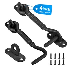 Storm Hook, Black Window Hook, Window Stopper, Upgraded and Thickened for Upper and Lower Door Storm Hooks Made of Wood with 8 Pieces Mounting Screws (2 Pieces 4 Inches)