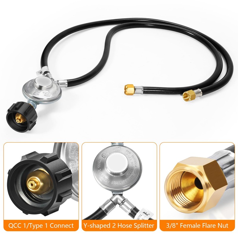 GasSaf 3 Feet Y Splitter Propane Regulator with Hose, 2