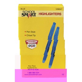 School Smart Non Toxic Chisel Tip Highlighters - Pack of 12 - Blue