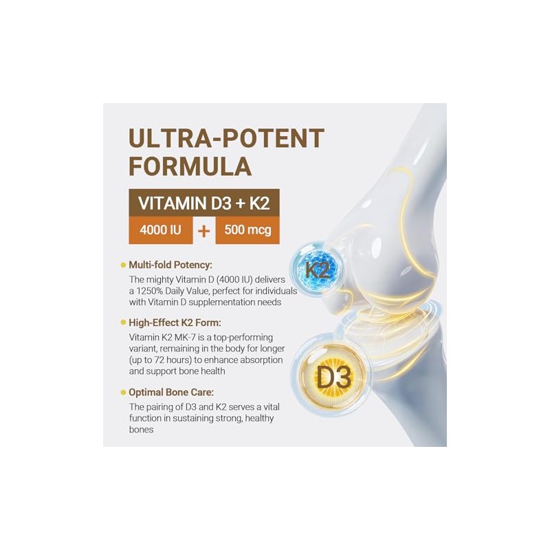 7-in-1 Vitamin D3 K2 (MK-7) Drops | Support Bone, Mood