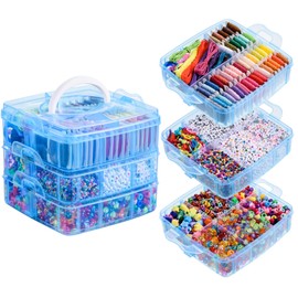 Peirich Bracelets Making Bead Kits, Includes 44 Colors Embroidery Floss with 3-Tier Organizer Storage Box, Over 4900 Beads for Friendship Bracelets, Jewelry Making Christmas Birthday Gift (Blue)