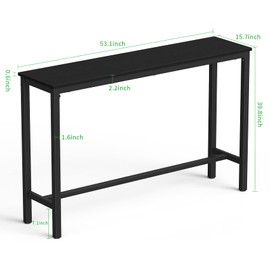 Mr IRONSTONE Bar Table, 53" Pub Table High Top Table Rectangular Bar Height Table Sofa Console Table Dining Coffee Table, for Narrow Space, Living Room, Sturdy Metal Frame, Easy to Set Up, Black