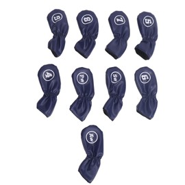 9pcs Golf Club Cover PU Leather Stylish Portable Golf Head Cover for Iron Drive Clubs Dark Blue