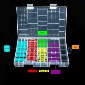 YXQ 47 Batteries Organizer Storage Case Box Holder Clear Plastic Container Portable- Holds 16 AAA+20 AA+ 2 9V+5 C+4 D Various Sizes and Tester