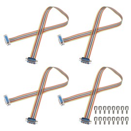 MECCANIXITY 4 Pcs IDC Rainbow Wire Flat Ribbon Cable DB15 Female to DB15 Female 19.7 Inch Length 2.54mm Pitch Breadboard Jumper Wires for Electronic Projects
