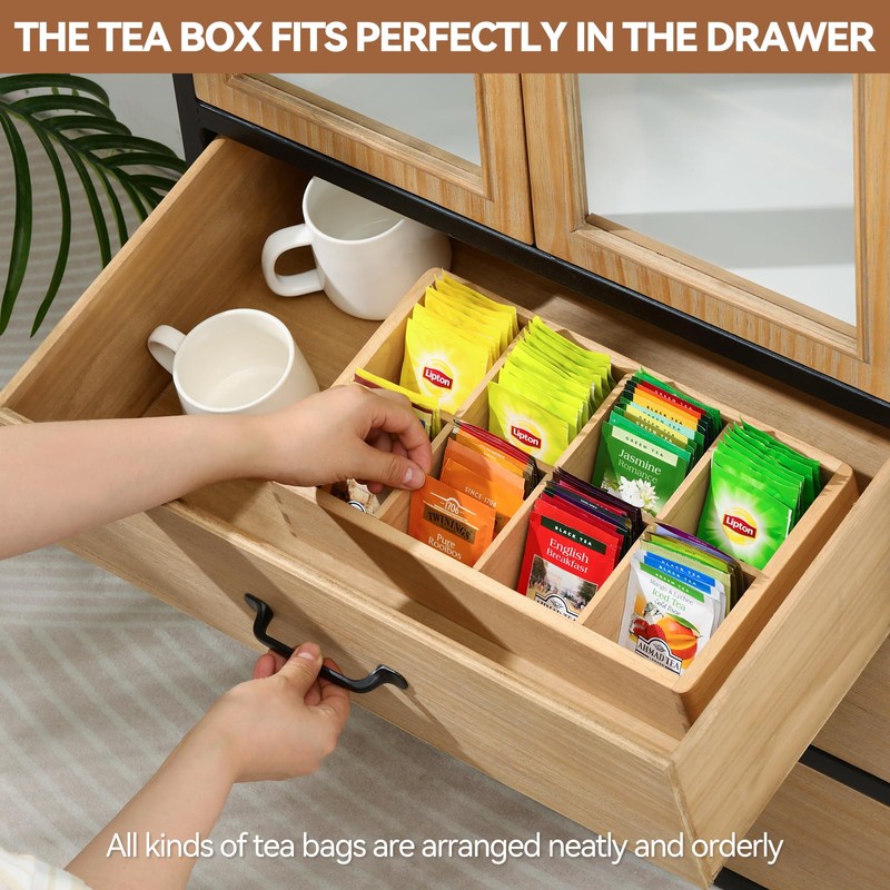 KIRIGEN Wood Tea Bag, Coffee Bag Storage Box, 8 Compartments,